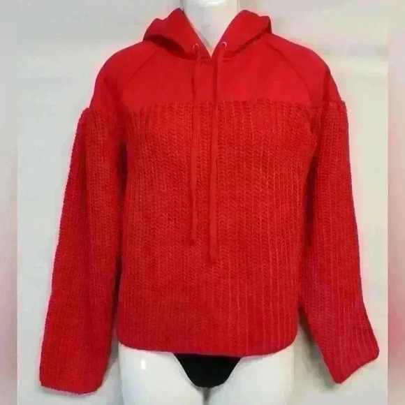 Women's ASOS Red Knit Sweat Hoodie LS Sz 0 - Picture 1 of 11